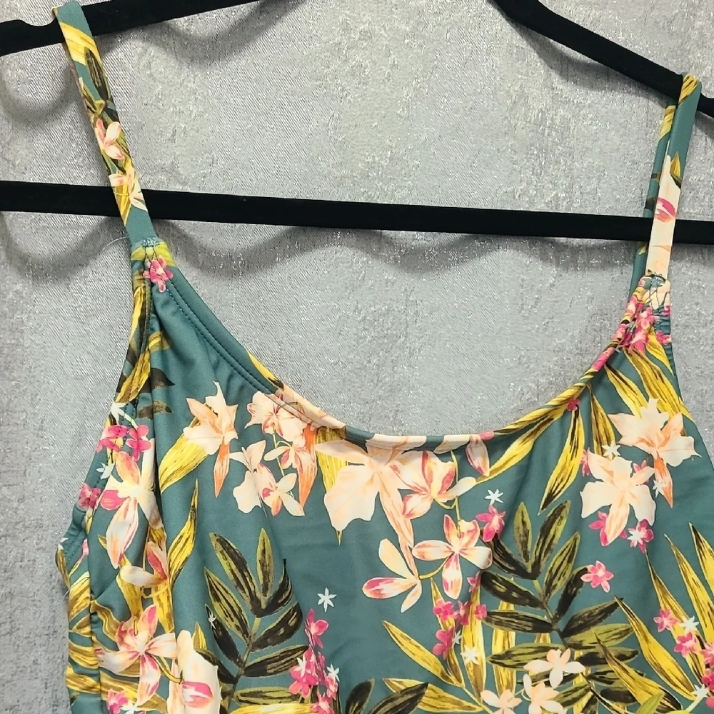 Kona Sol Floral One‎ Piece Swimsuit - Green and Pink Nowt